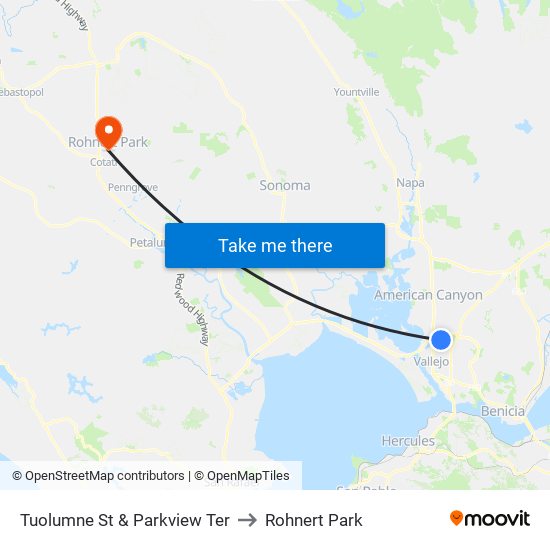 Tuolumne St & Parkview Ter to Rohnert Park map