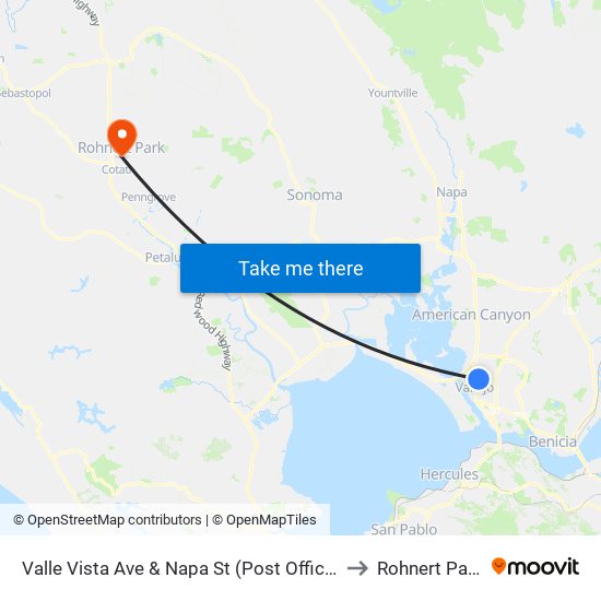 Valle Vista Ave & Napa St (Post Office) to Rohnert Park map