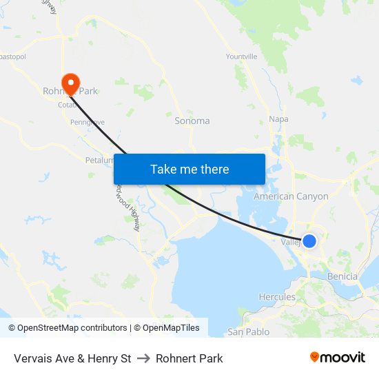 Vervais Ave & Henry St to Rohnert Park map