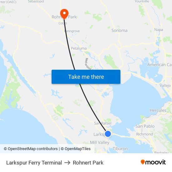 Larkspur Ferry Terminal to Rohnert Park map