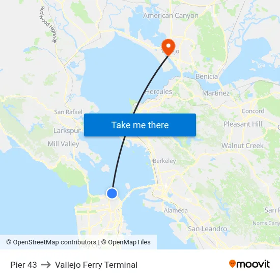 Pier 43 to Vallejo Ferry Terminal map