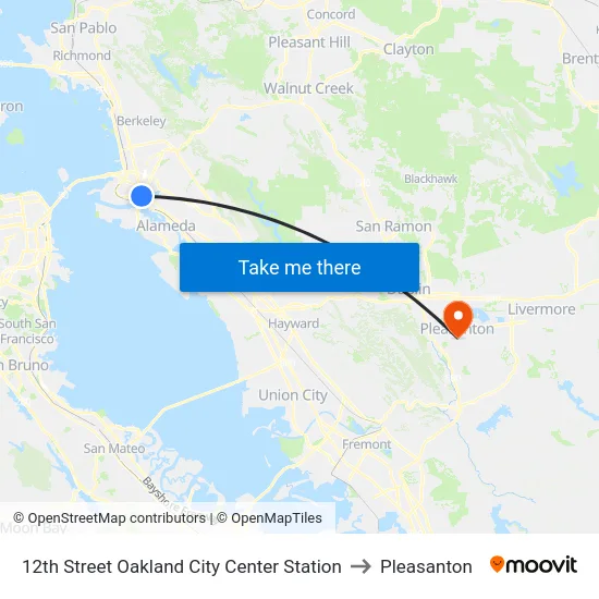 12th Street Oakland City Center Station to Pleasanton map