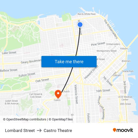Lombard Street to Castro Theatre map