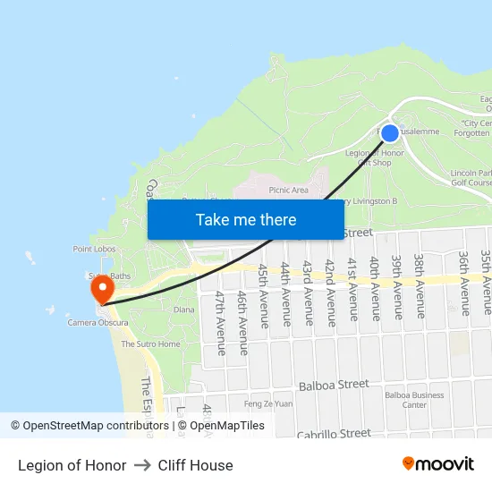 Legion of Honor to Cliff House map