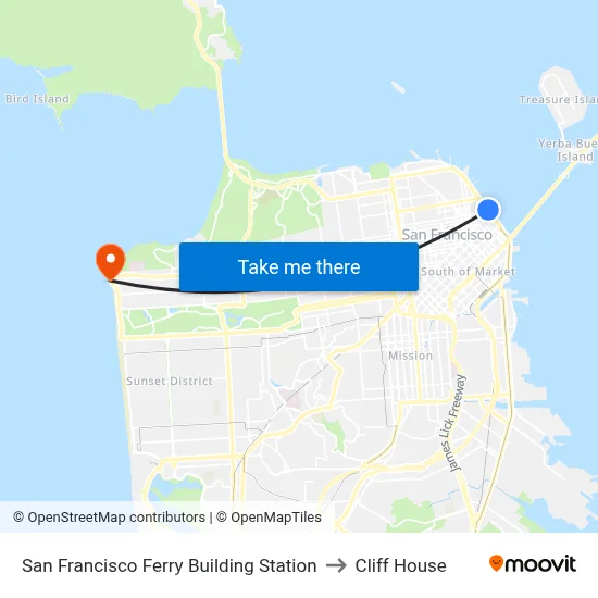 San Francisco Ferry Building Station to Cliff House map