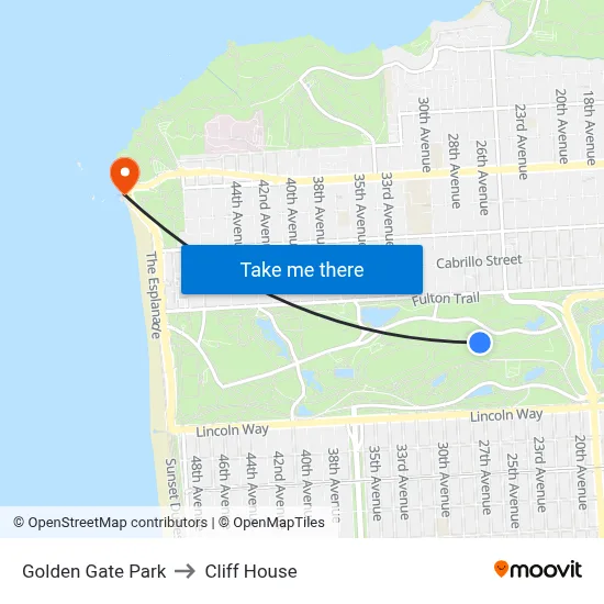 Golden Gate Park to Cliff House map