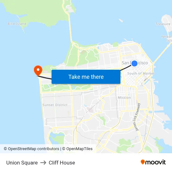 Union Square to Cliff House map