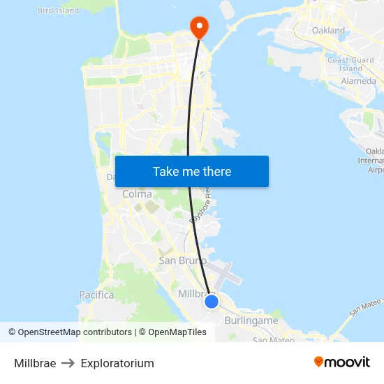 Millbrae to Exploratorium map