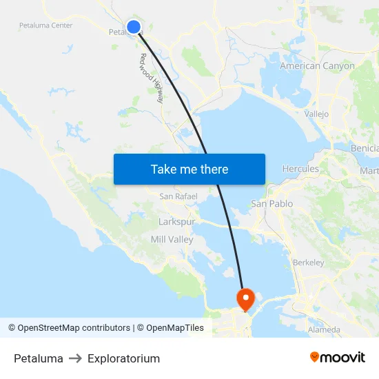 Petaluma to Exploratorium map