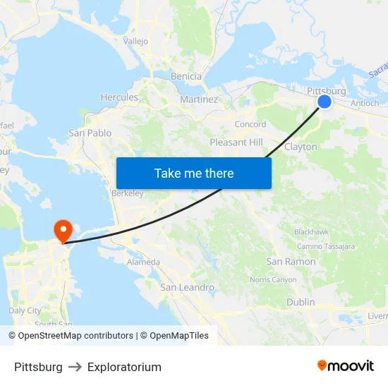 Pittsburg to Exploratorium map