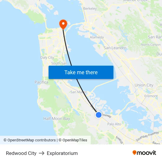 Redwood City to Exploratorium map