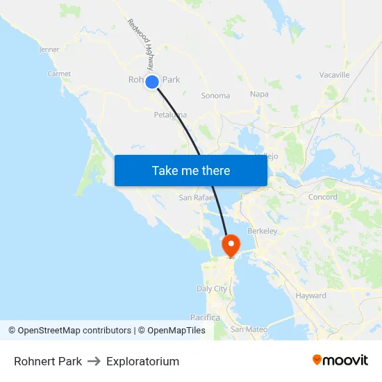 Rohnert Park to Exploratorium map