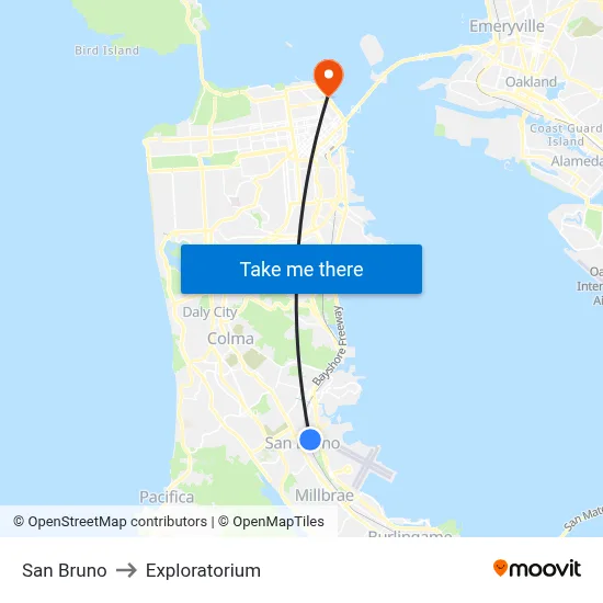 San Bruno to Exploratorium map