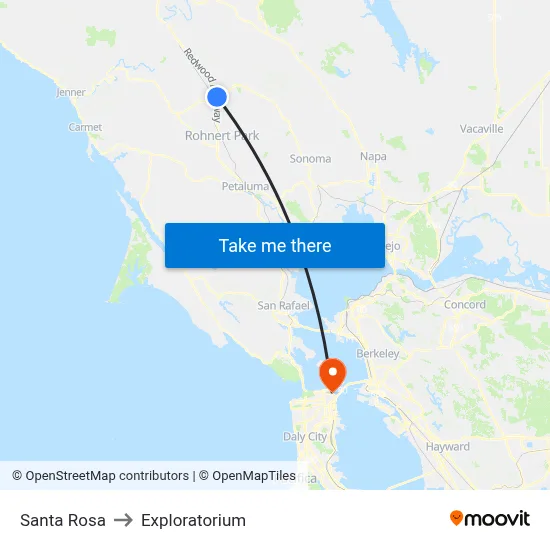 Santa Rosa to Exploratorium map