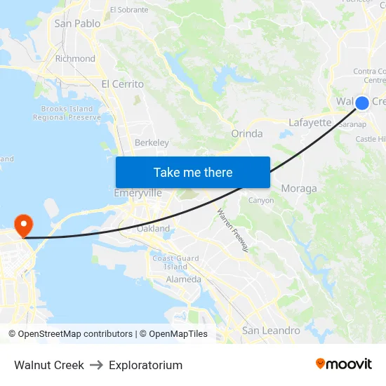 Walnut Creek to Exploratorium map