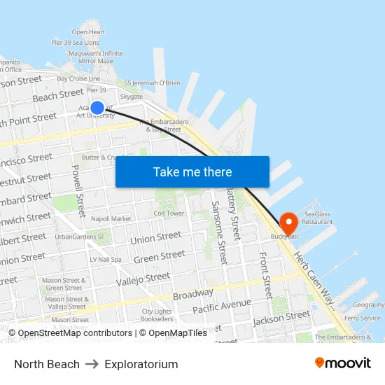 North Beach to Exploratorium map