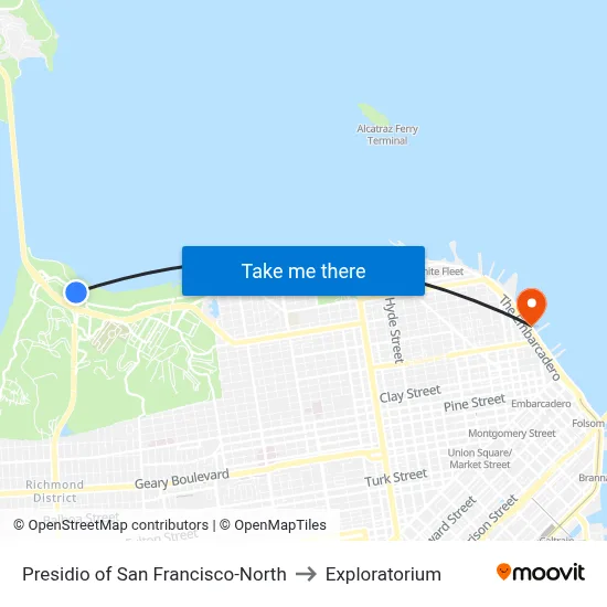 Presidio of San Francisco-North to Exploratorium map
