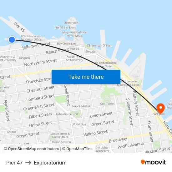 Pier 47 to Exploratorium map