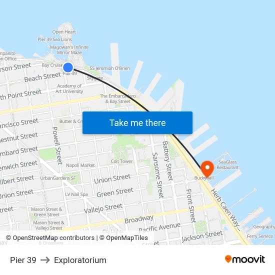 Pier 39 to Exploratorium map