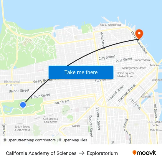 California Academy of Sciences to Exploratorium map