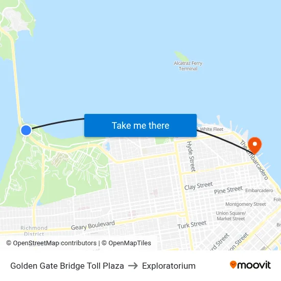 Golden Gate Bridge Toll Plaza to Exploratorium map