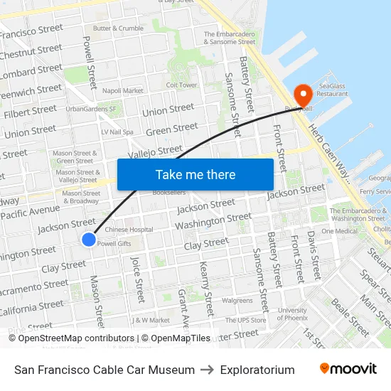 San Francisco Cable Car Museum to Exploratorium map