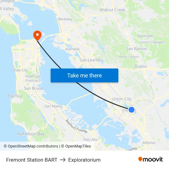 Fremont Station BART to Exploratorium map
