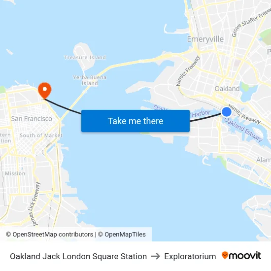 Oakland Jack London Square Station to Exploratorium map