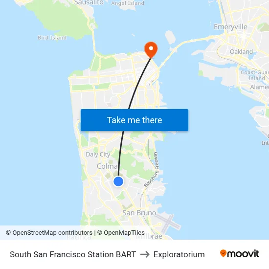 South San Francisco Station BART to Exploratorium map