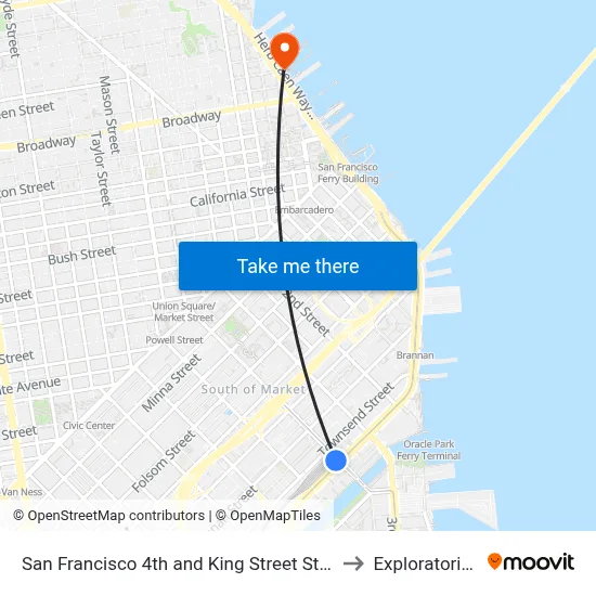 San Francisco 4th and King Street Station to Exploratorium map