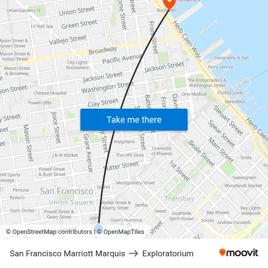 San Francisco Marriott Marquis to Exploratorium map