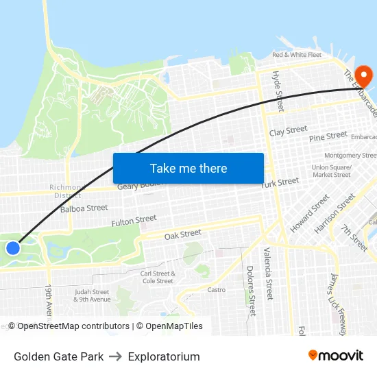 Golden Gate Park to Exploratorium map