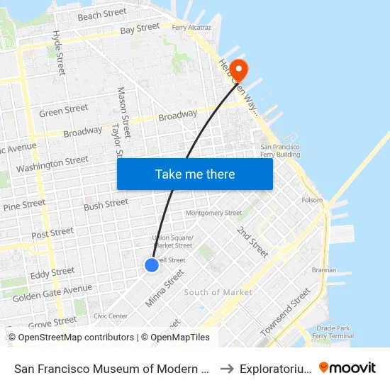 San Francisco Museum of Modern Art to Exploratorium map