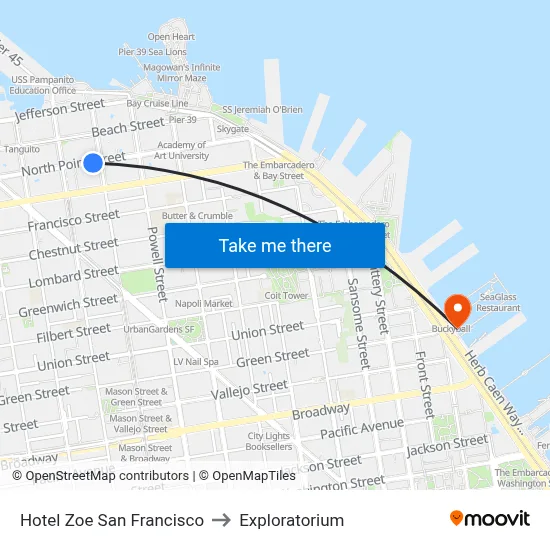 Hotel Zoe San Francisco to Exploratorium map