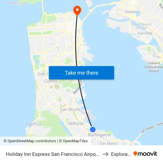 Holiday Inn Express San Francisco Airport South Hotel Burlingame to Exploratorium map