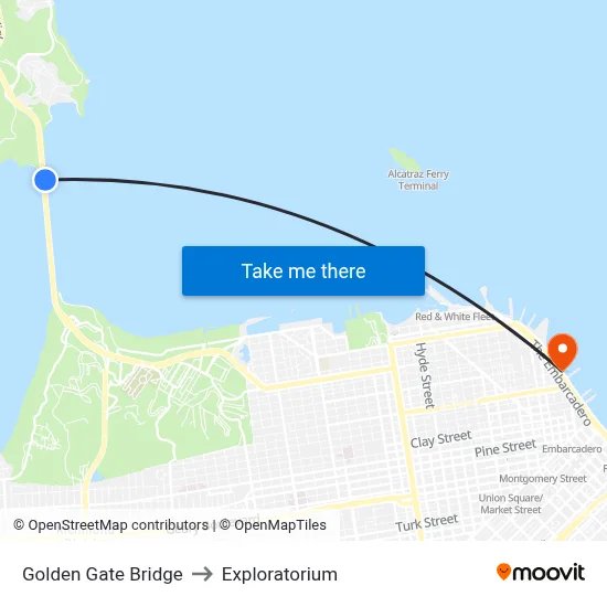 Golden Gate Bridge to Exploratorium map