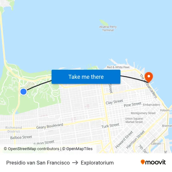 Presidio van San Francisco to Exploratorium map