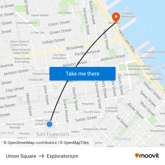 Union Square to Exploratorium map