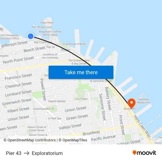 Pier 43 to Exploratorium map