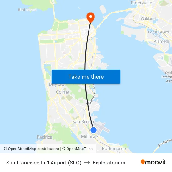 San Francisco Int'l Airport (SFO) to Exploratorium map