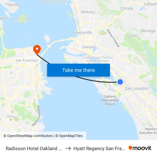 Radisson Hotel Oakland Airport to Hyatt Regency San Francisco map