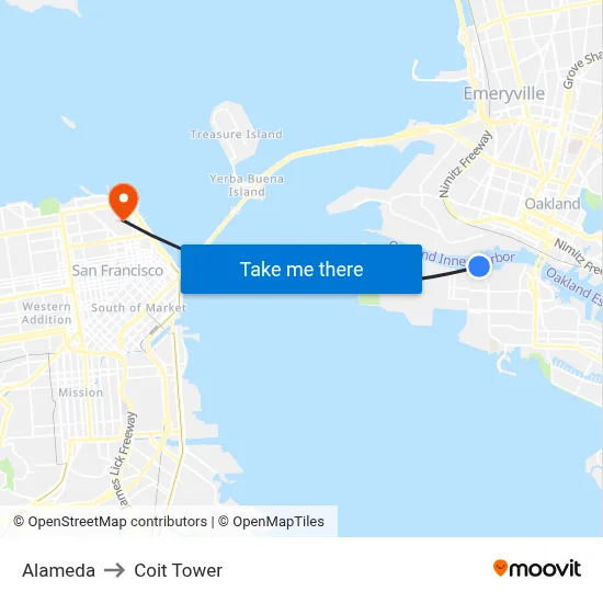 Alameda to Coit Tower map