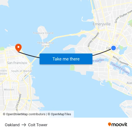 Oakland to Coit Tower map