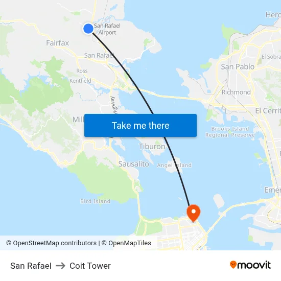 San Rafael to Coit Tower map