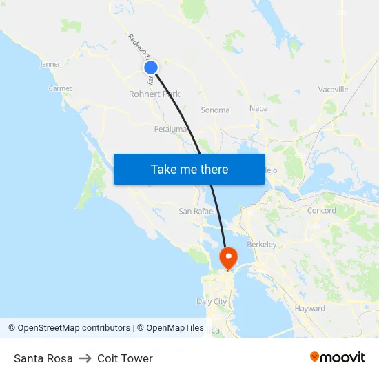 Santa Rosa to Coit Tower map