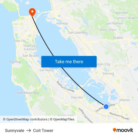 Sunnyvale to Coit Tower map