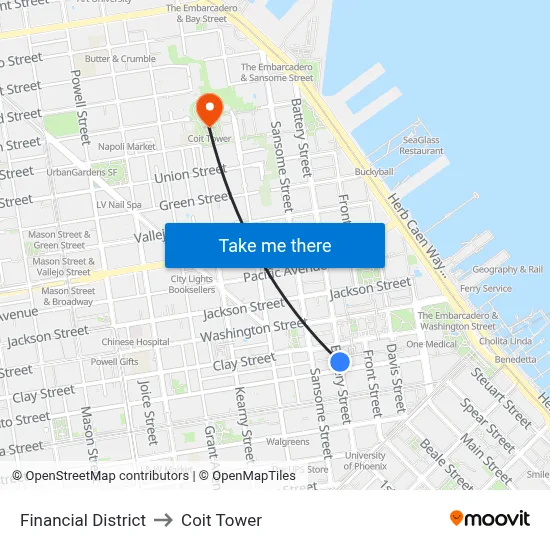 Financial District to Coit Tower map