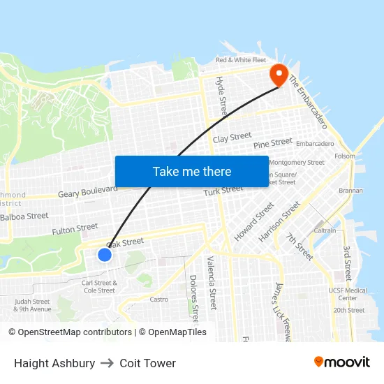 Haight Ashbury to Coit Tower map
