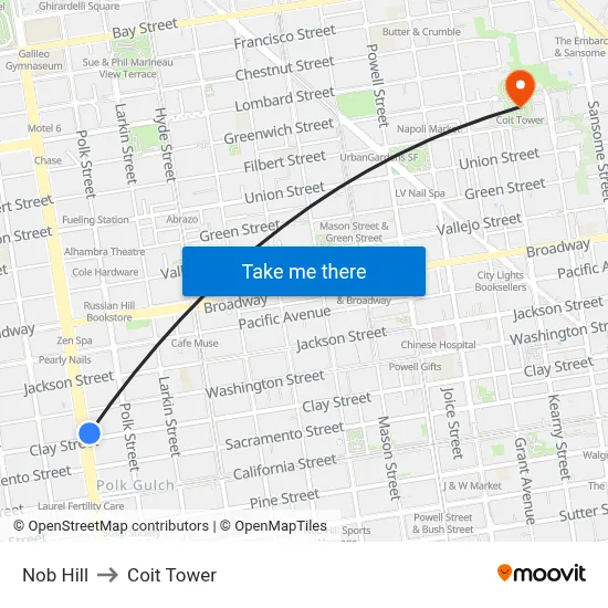 Nob Hill to Coit Tower map