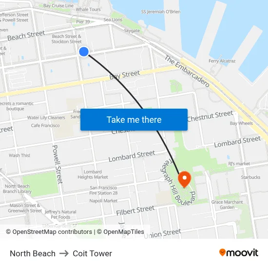 North Beach to Coit Tower map